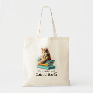 Life is Better with Cats and Books Tote Bag