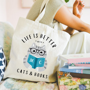 Life is Better with Cats and Books Tote Bag