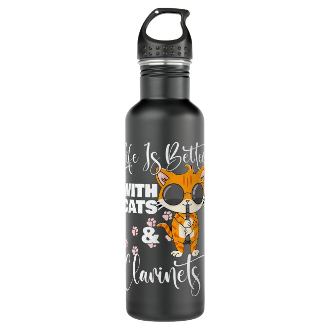 Life Is Better With Cats And Clarinets Kitty Clari 710 Ml Water Bottle (Front)