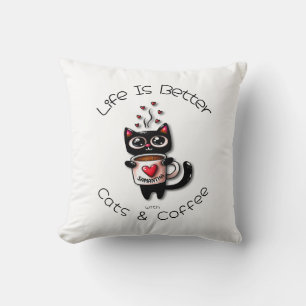 Life is Better with Cats and Coffee Cat Hearts Cushion