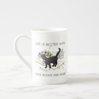 Life is Better With Cats Books and Music Bone China Mug