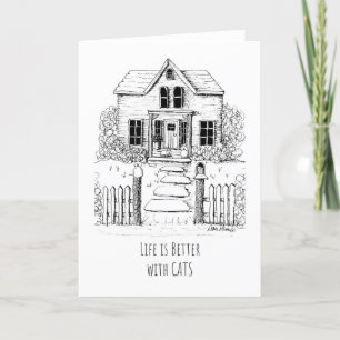 Life is Better with Cats, Cat Lover Drawing Thank You Card