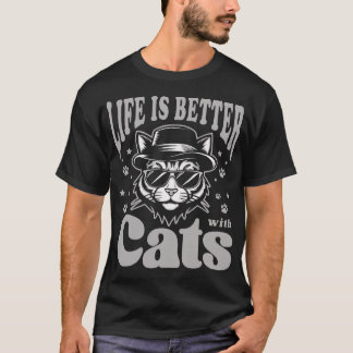 Life Is Better With Cats Cool Retro T-Shirt