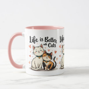 Life is Better with Cats Cute Aesthetic Cat Art Mug