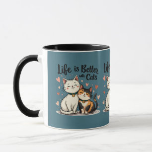 Life is Better with Cats Cute Cat Aesthetic, Blue Mug