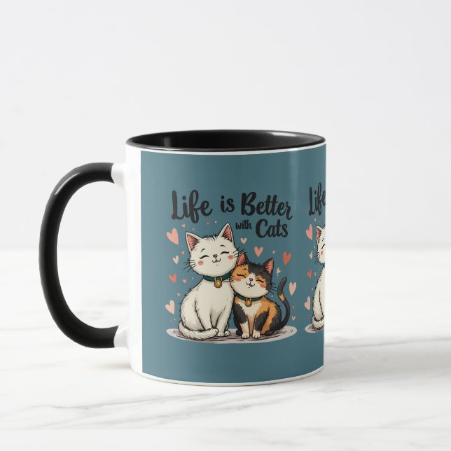 Life is Better with Cats Cute Cat Aesthetic, Blue Mug (Left)