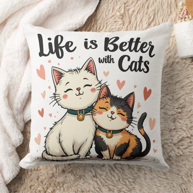 Life is Better with Cats Cute Cat Aesthetic Cushion (Blanket)