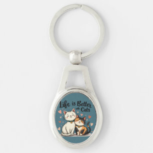 Life is Better with Cats Cute Cat Aesthetic Key Ring