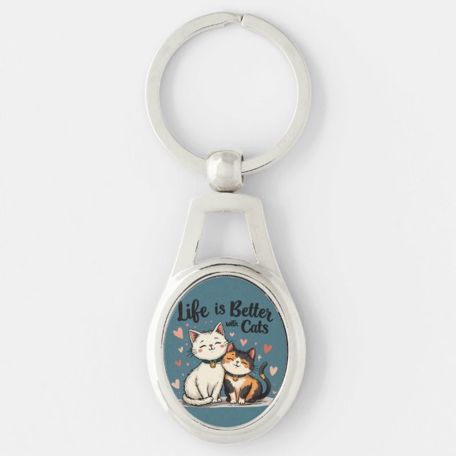 Life is Better with Cats Cute Cat Aesthetic Key Ring (Front)