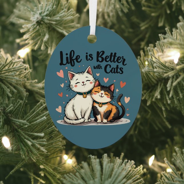 Life is Better with Cats Cute Cat Aesthetic Metal Tree Decoration (Insitu)
