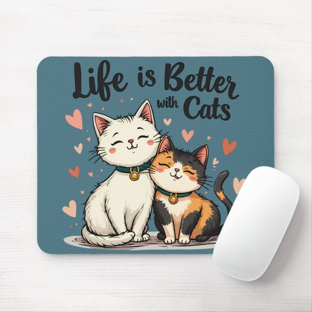 Life is Better with Cats Cute Cat Aesthetic Mouse Mat (With Mouse)