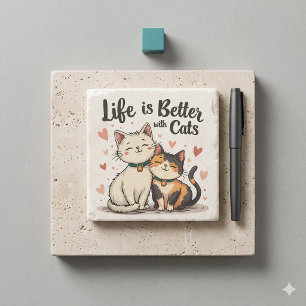 Life is Better with Cats Cute Cat Aesthetic Stone Coaster