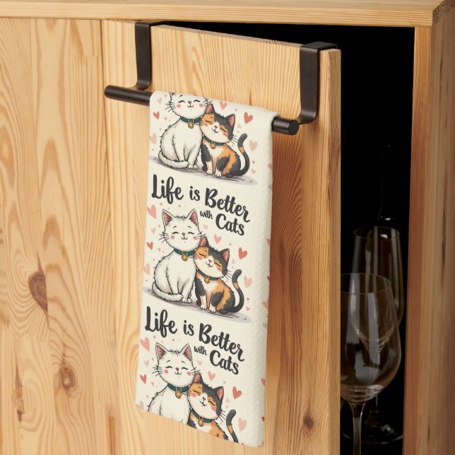 Life is Better with Cats Cute Cat Aesthetic Tea Towel (Thirds Fold)