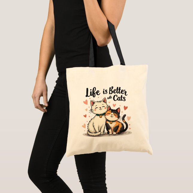 Life is Better with Cats Cute Cat Aesthetic Tote Bag (Front (Product))