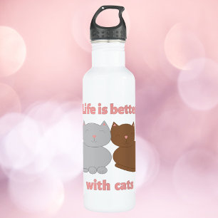 Life is Better with Cats   Cute Gray and Brown Cat 710 Ml Water Bottle