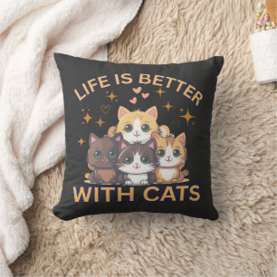 Life Is Better With Cats Cute Kittens Throw Pillow