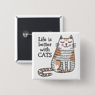 Life Is Better With Cats Doodle 15 Cm Square Badge