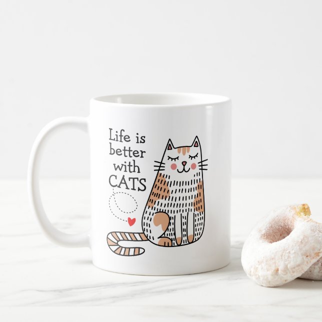 Life Is Better With Cats Doodle Coffee Mug (With Donut)