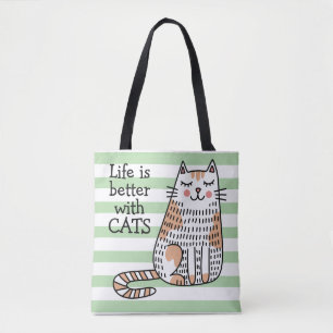 Life Is Better With Cats Doodle Tote Bag