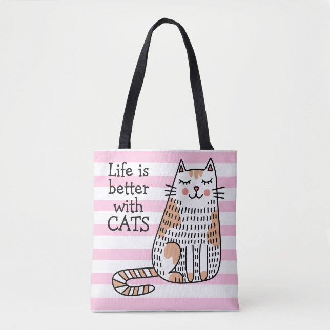 Life Is Better With Cats Doodle Tote Bag (Front)