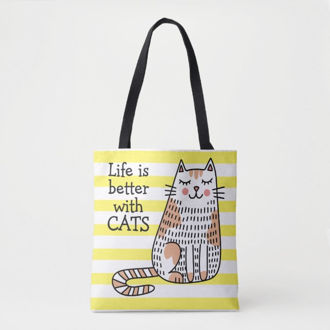 Life Is Better With Cats Doodle Tote Bag (Front)