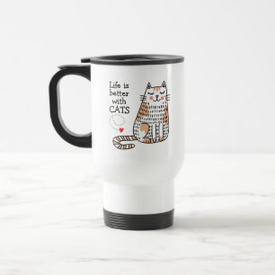 Life Is Better With Cats Doodle Travel Mug