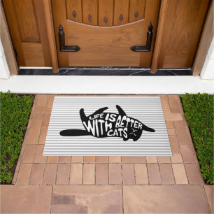 Life is better with cats   Fun Typography Doormat