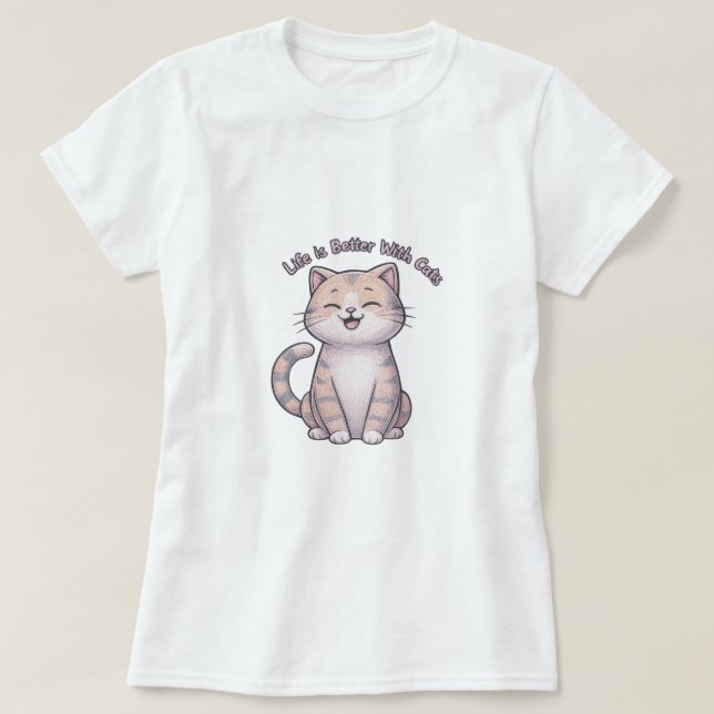 Life is Better With Cats – Happy Cat Face T-Shirt (Design Front)