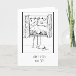 Life is Better with Cats, Pen Ink Cat Art Notecard