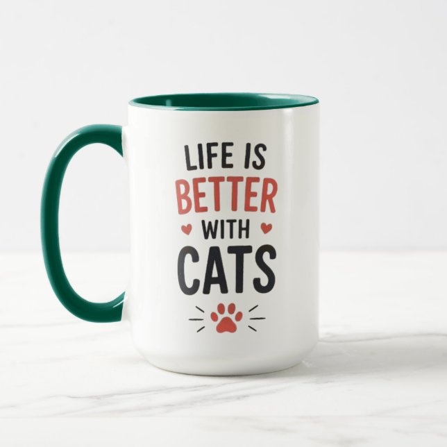 Life Is Better With Cats Typography Cat Lover  Mug (Left)