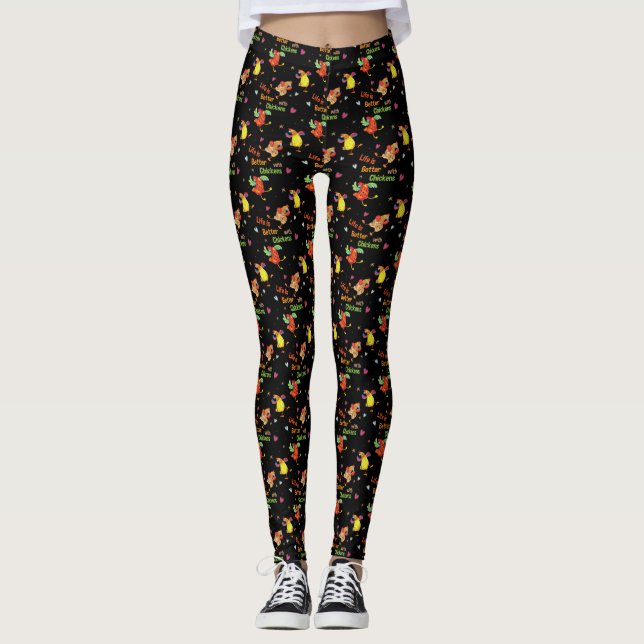 Life is Better with Chickens Watercolor Art Leggings (Front)