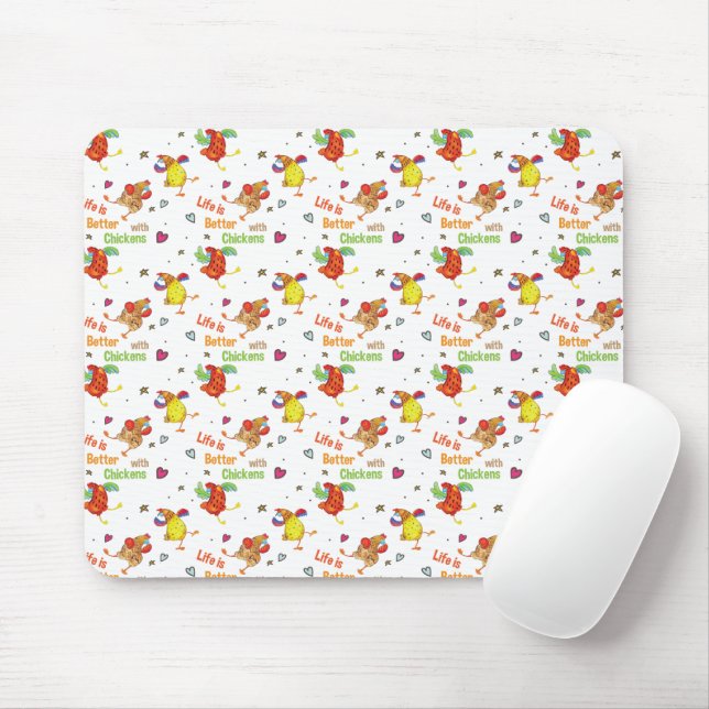 Life is Better with Chickens Watercolor Art Mouse Mat (With Mouse)