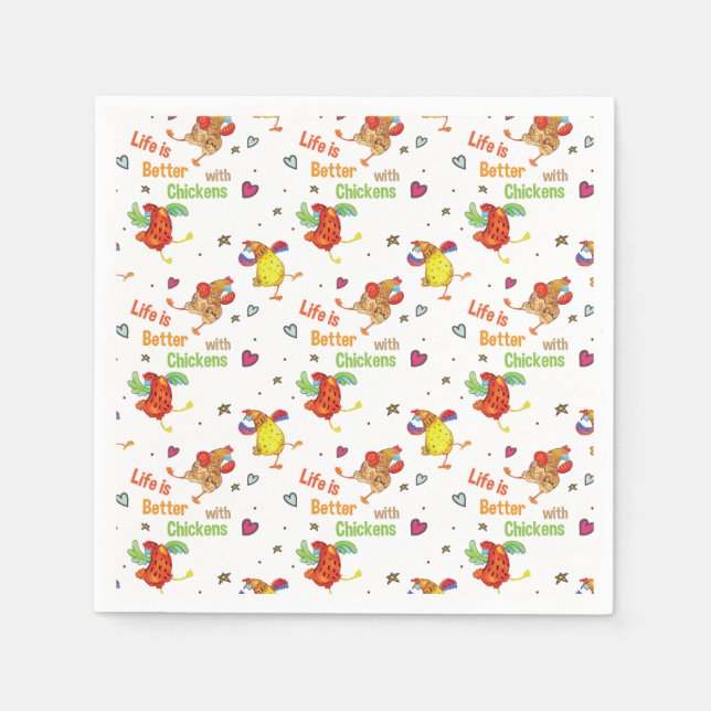 Life is Better with Chickens Watercolor Art Napkin (Front)