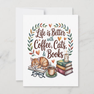 Life Is Better with Coffee Cats Books Invitation
