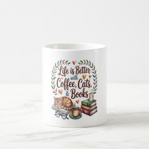 Life Is Better with Coffee Cats Books Mug