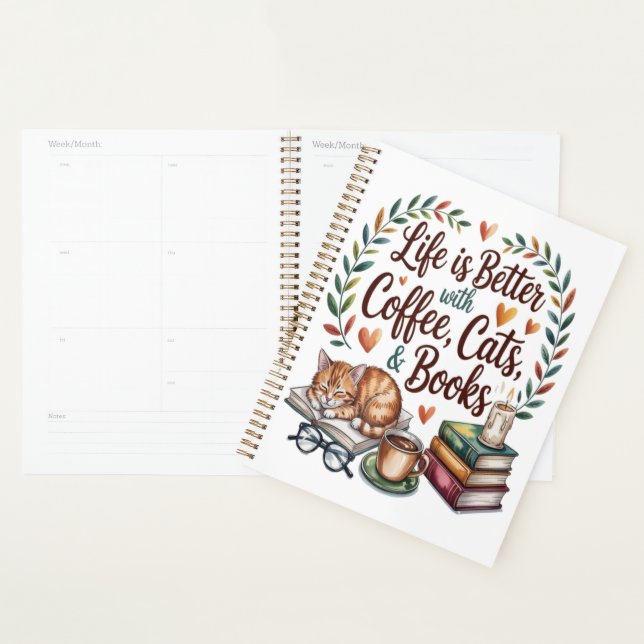 Life Is Better with Coffee Cats Books Planner (Display)