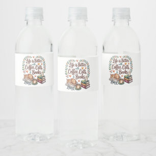 Life Is Better with Coffee Cats Books Water Bottle Label