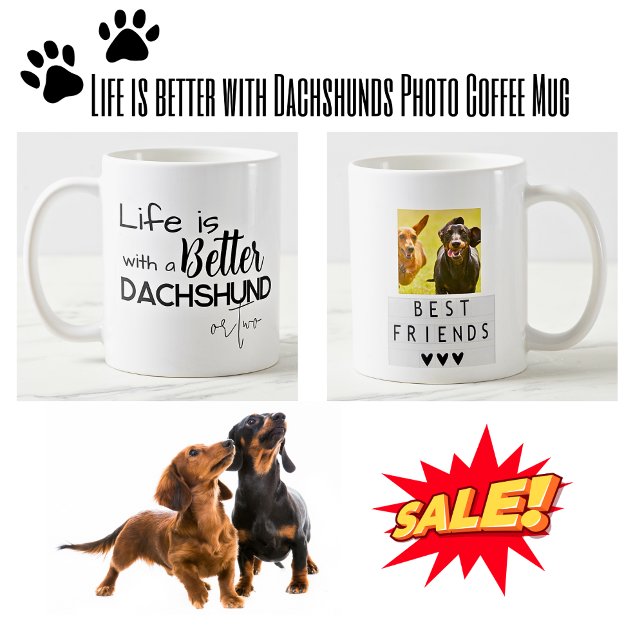 Life is better with Dachshunds Best Friends Photo Coffee Mug (Personalized Funny Dachshund Mug)