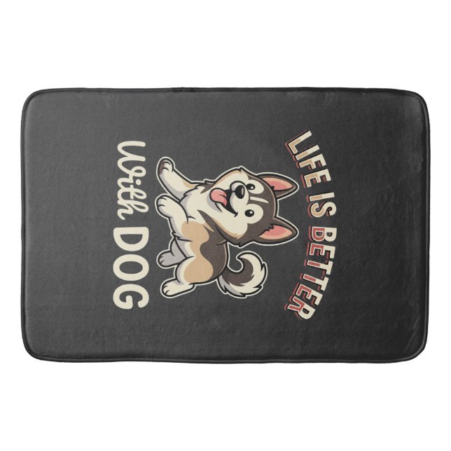 Life Is Better With Dog Cartoon Bath Mat (Front)