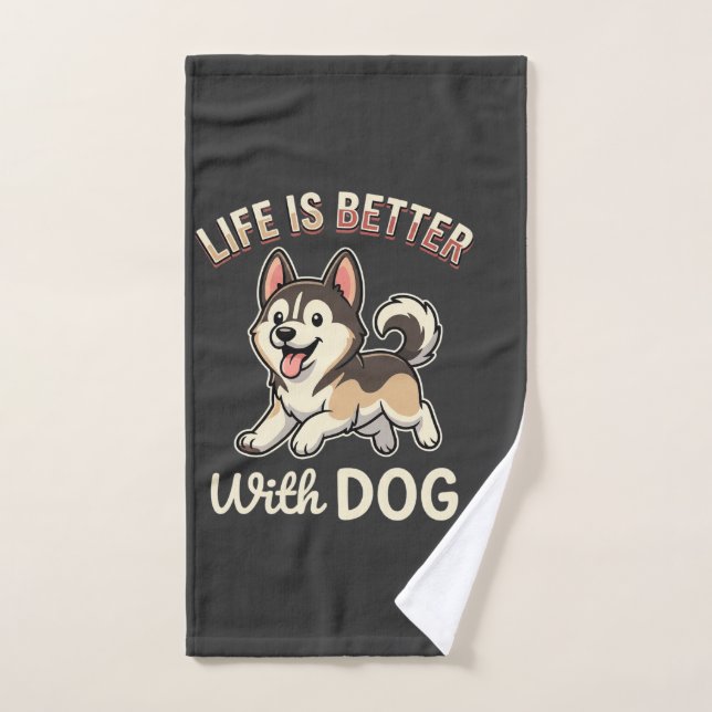 Life Is Better With Dog Cartoon Hand Towel (Hand Towel)