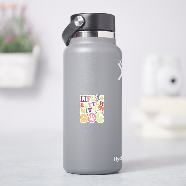 Life is better with dogs groovy retro typography (HydroFlask)