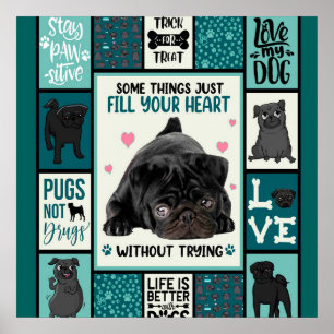 Life Is Better With Dogs Pug Dog Blanket Poster