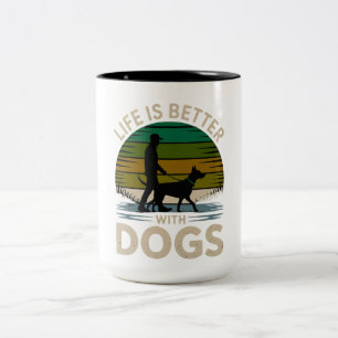 Life Is Better With Dogs Retro Silhouette Coffee M Two-Tone Coffee Mug