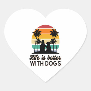 Life Is Better With Dogs Retro Sunset Woman and Do Heart Sticker