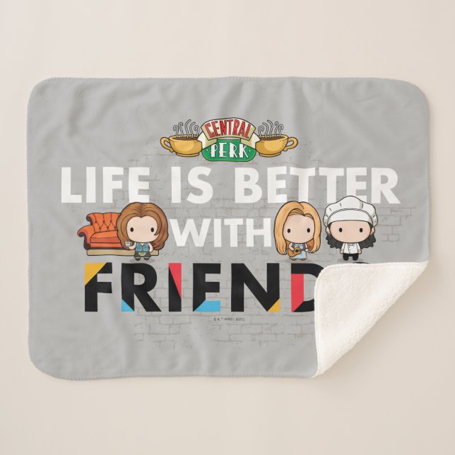 Life is Better with FRIENDS™ Chibi Art Sherpa Blanket (Front (Horizontal))