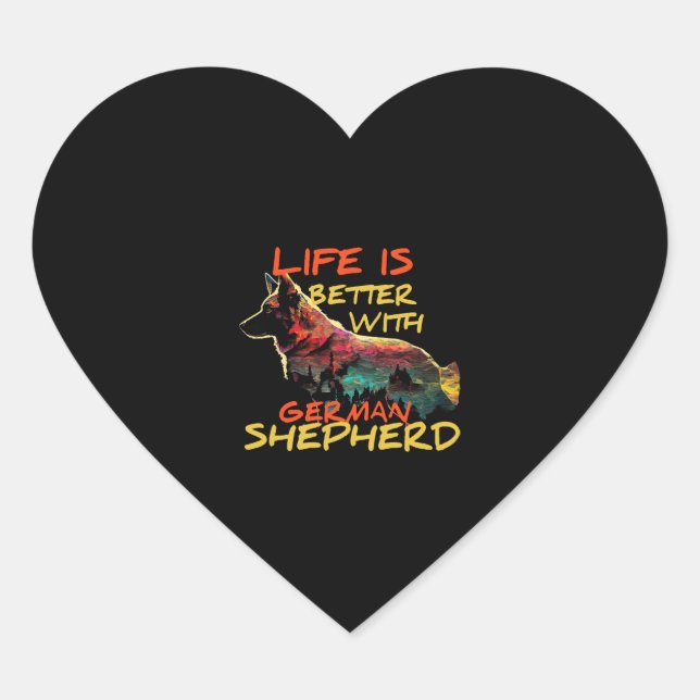 life is better with german shepherd, dog life heart sticker (Front)