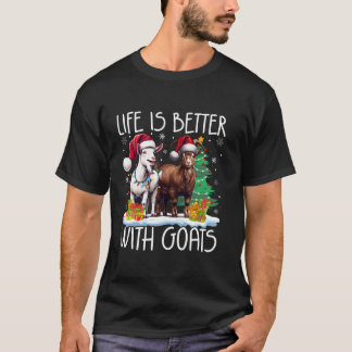Life Is Better With Goats Santa Hat Light Tree Sno T-Shirt