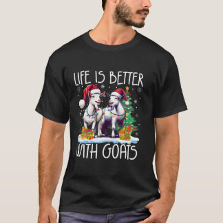Life Is Better With Goats Santa Hat Tree Light Sno T-Shirt