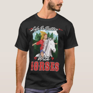 Life Is Better With Horses Kids Girls Horseback Ri T-Shirt