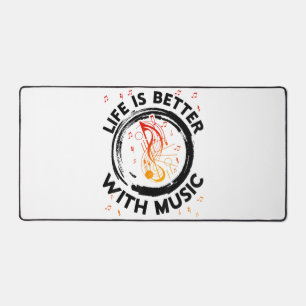 Life Is Better With Music Notes Musician Music Lov Desk Mat